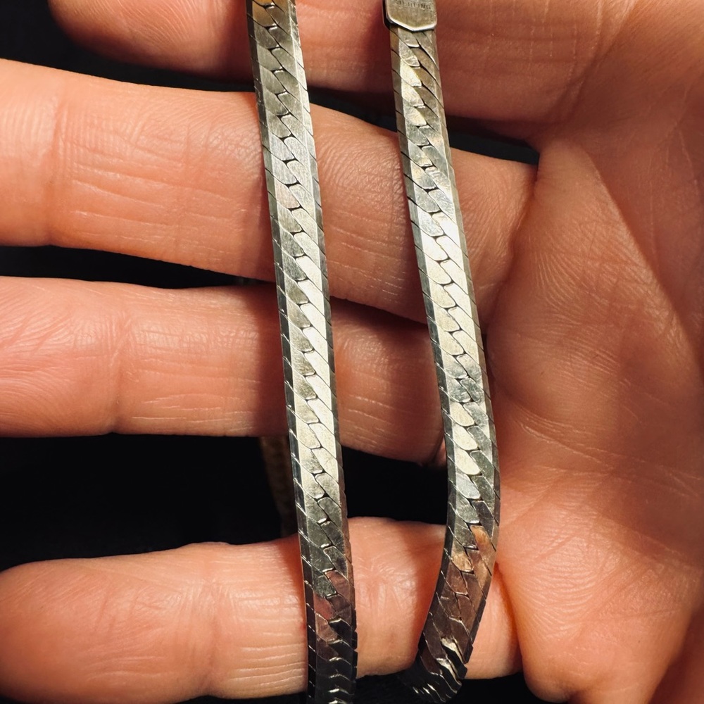 17” Sterling Silver Herringbone Necklace - Picture 8 of 9